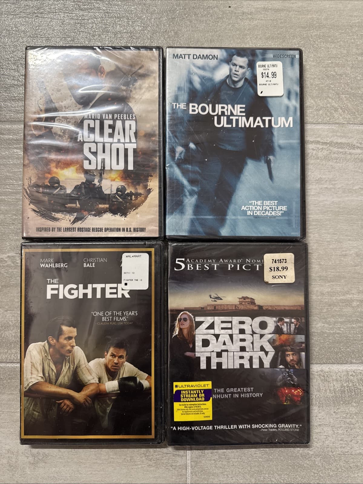 Lot Of 4 DVD A Clear Shot Bourne Ultimatum Fighter Zero Dark Thirty NEW Sealed