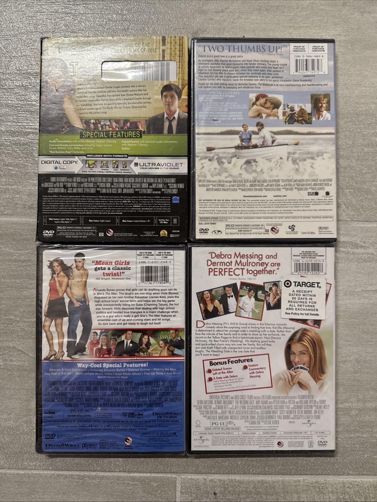 Lot Of 4 Rom Com The Notebook Perks Of Wallflower She’s The Man Wedding Date NEW - Image 6