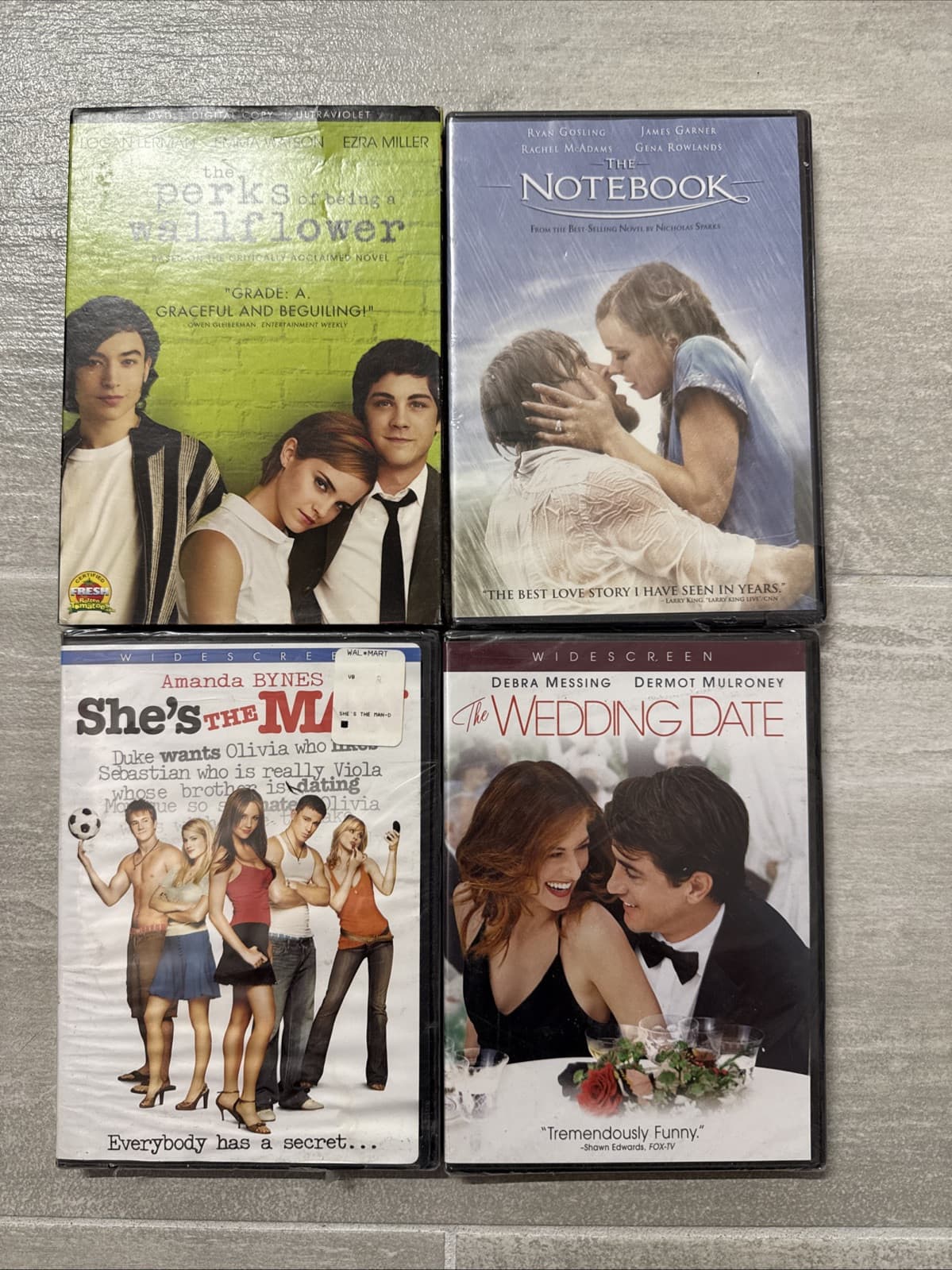 Lot Of 4 Rom Com The Notebook Perks Of Wallflower She’s The Man Wedding Date NEW