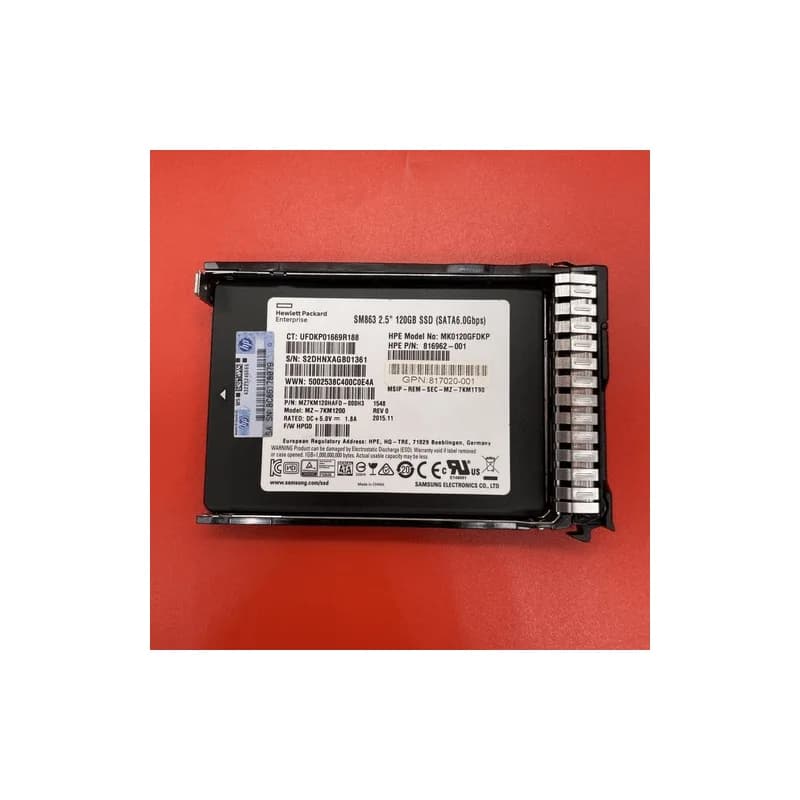 HPe 120G SSD SATA6 MK0120GFDKP 816969-B21 816962-001 817098-001 in 817096 Tray