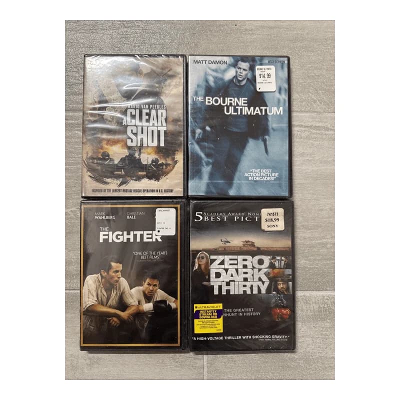 Lot Of 4 DVD A Clear Shot Bourne Ultimatum Fighter Zero Dark Thirty NEW Sealed